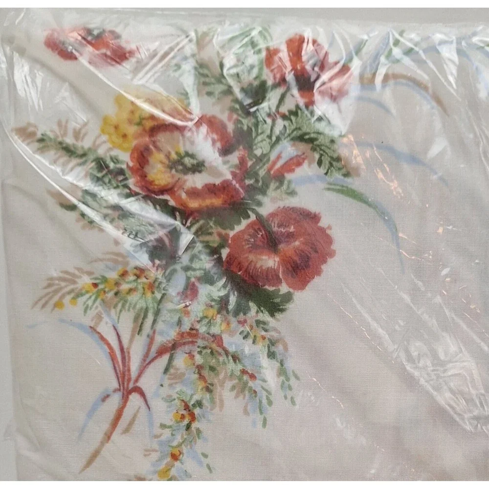 New Sears Sherwood Garden Full Size Flat Sheet Percale Perma Prest Vtg. 1970s